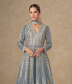 Anaita Grey Chinon Stitched Anarkali Suits With Embroidery & Sequence Work | Grocsy