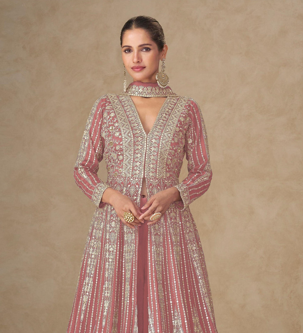 Anaita Peach Chinon Stitched Anarkali Suits With Embroidery & Sequence Work | Grocsy