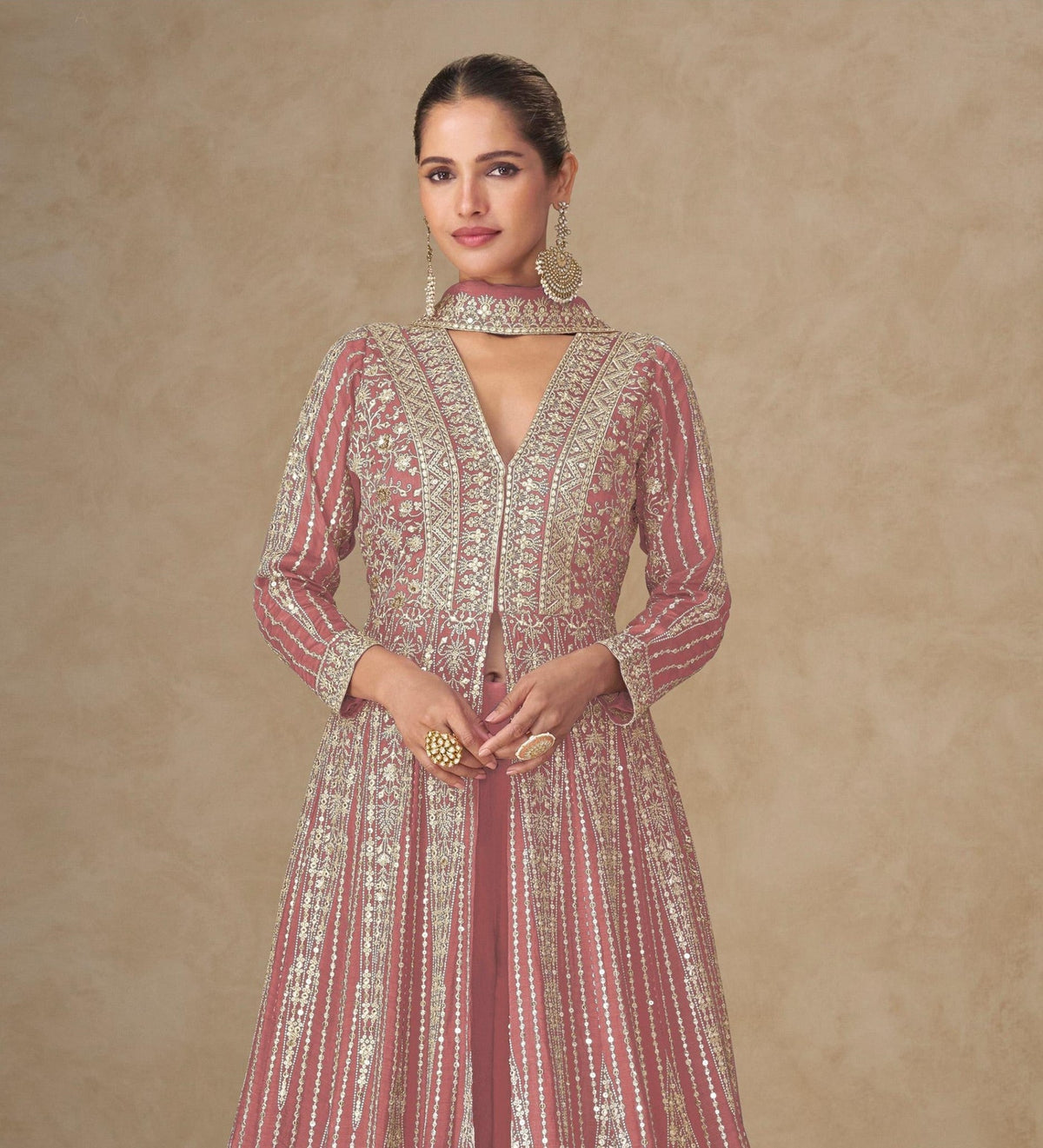 Anaita Peach Chinon Stitched Anarkali Suits With Embroidery & Sequence Work | Grocsy