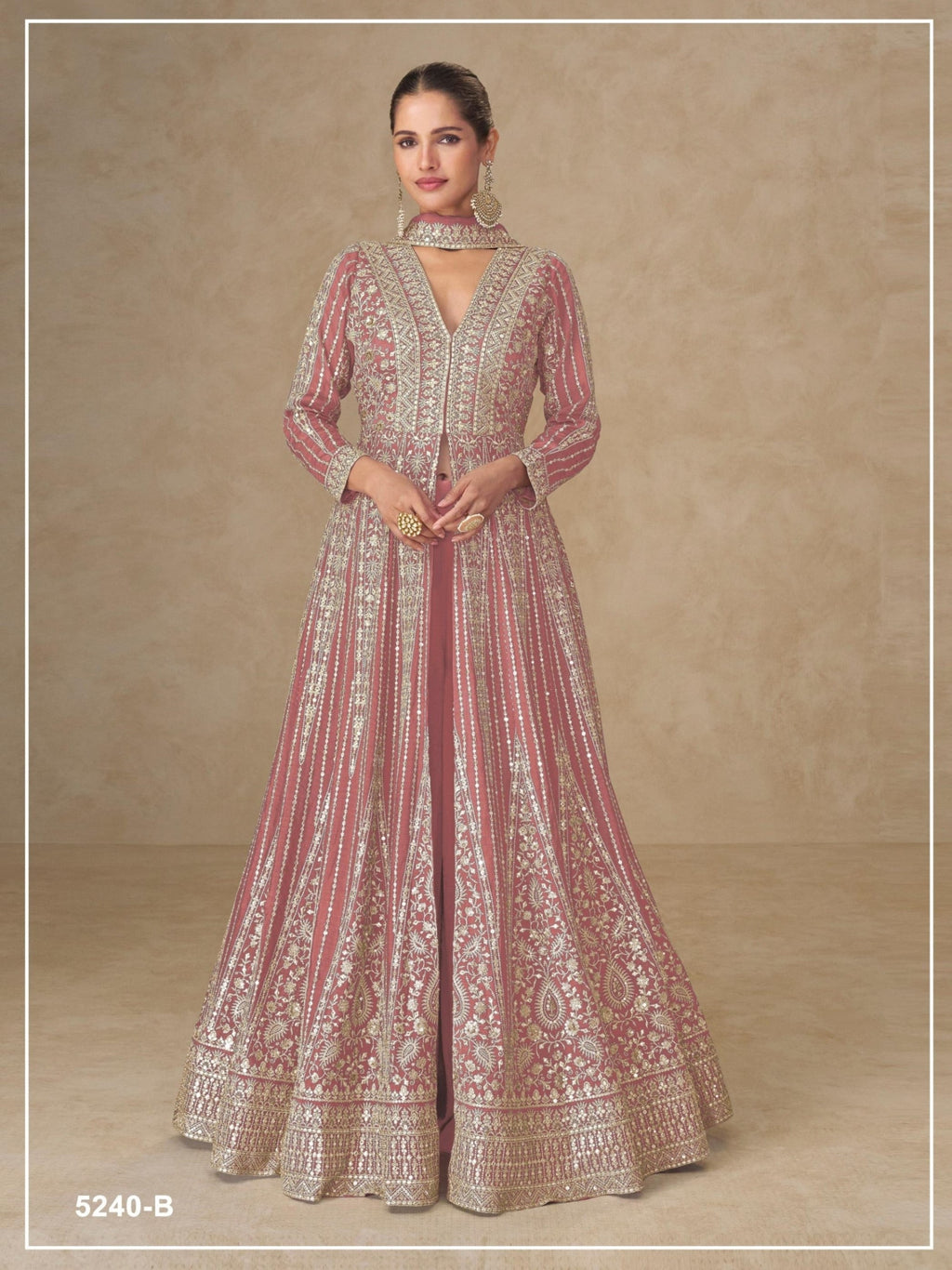 Anaita Peach Chinon Stitched Anarkali Suits With Embroidery & Sequence Work | Grocsy