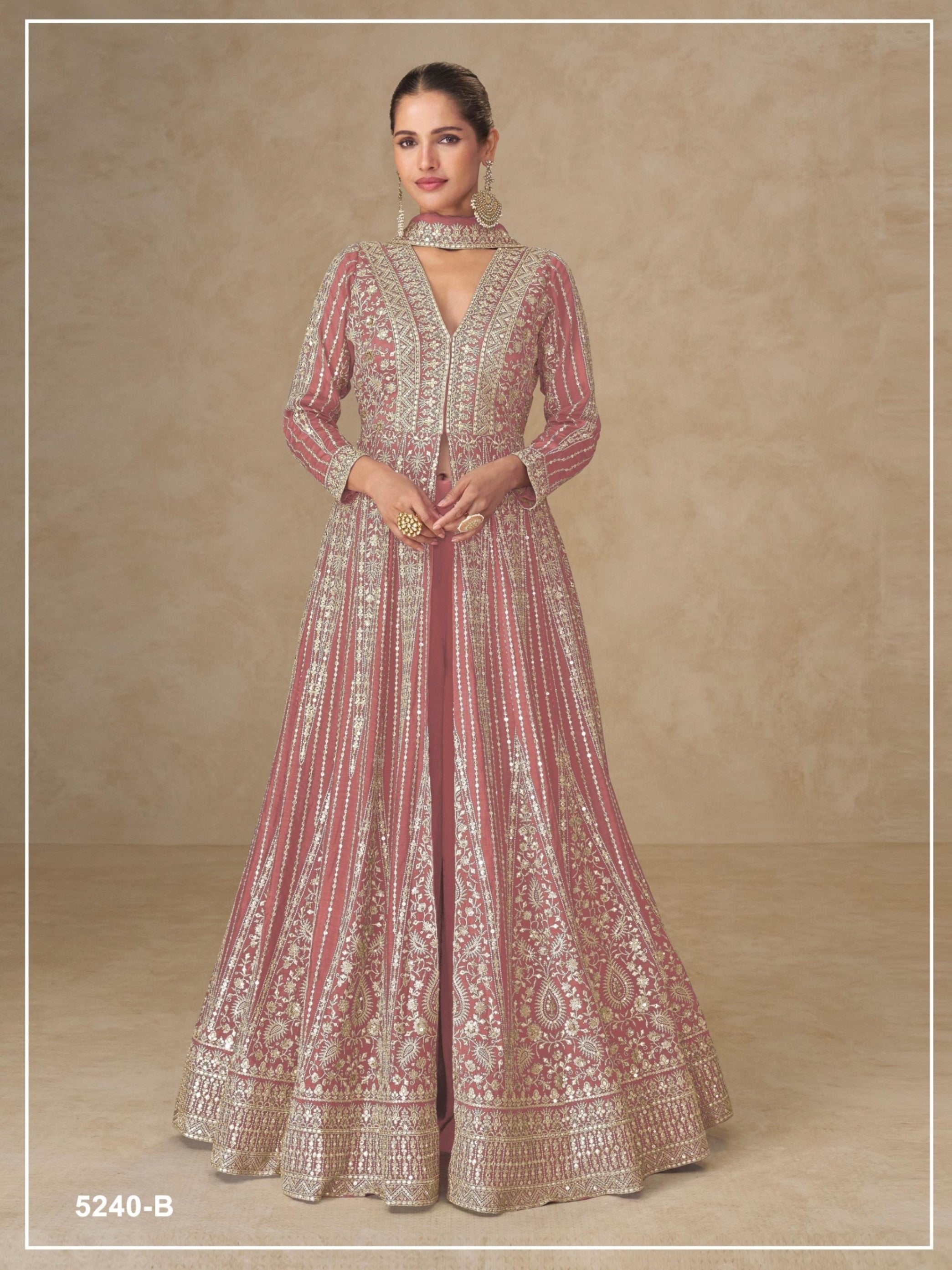 Anaita Peach Chinon Stitched Anarkali Suits With Embroidery & Sequence Work | Grocsy