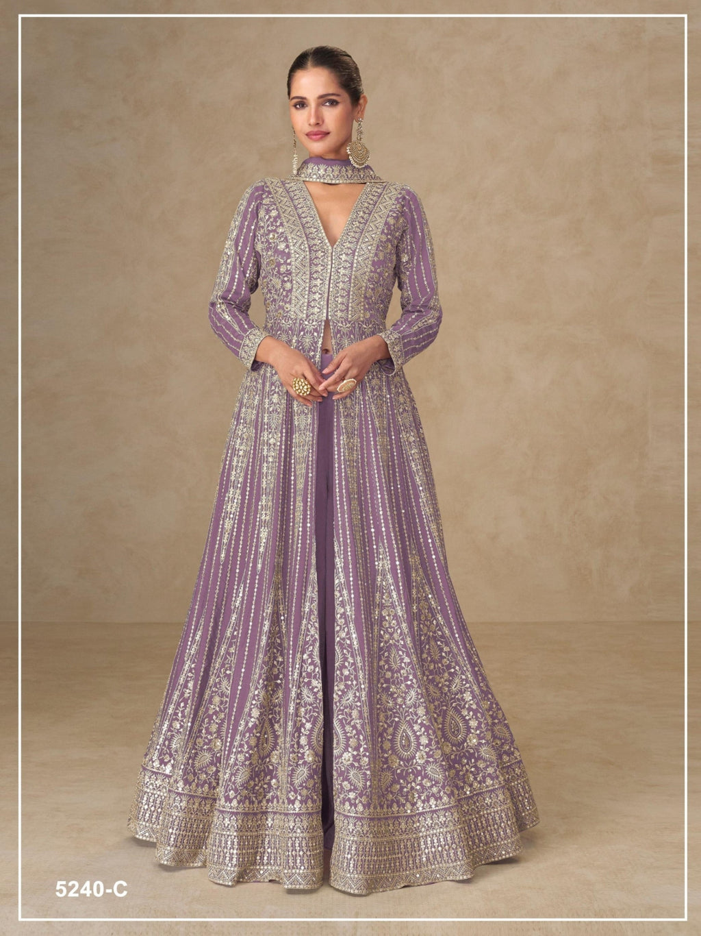 Anaita Lavender Chinon Stitched Anarkali Suits With Embroidery & Sequence Work | Grocsy