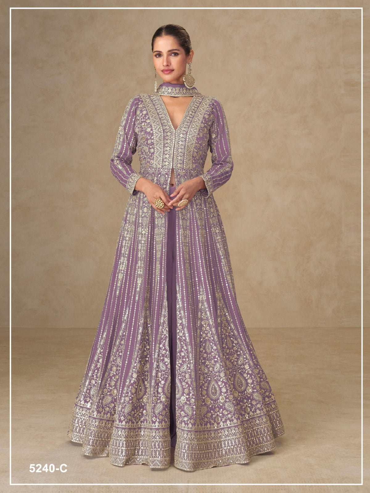 Anaita Lavender Chinon Stitched Anarkali Suits With Embroidery & Sequence Work | Grocsy