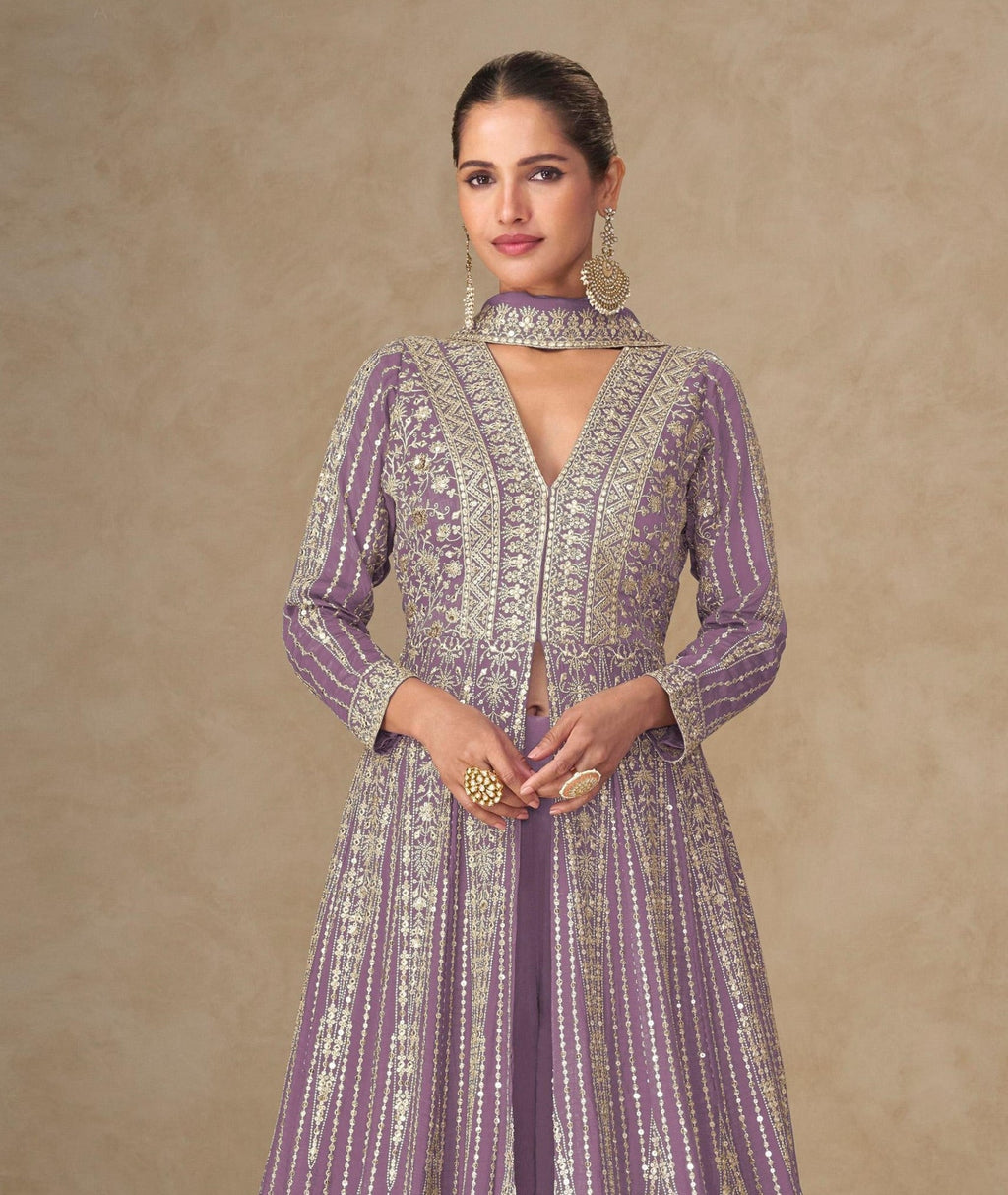 Anaita Lavender Chinon Stitched Anarkali Suits With Embroidery & Sequence Work | Grocsy