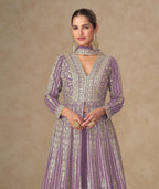 Anaita Lavender Chinon Stitched Anarkali Suits With Embroidery & Sequence Work | Grocsy