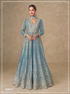 Anaita Blue Chinon Stitched Anarkali Suits With Embroidery & Sequence Work | Grocsy