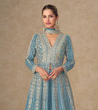 Anaita Blue Chinon Stitched Anarkali Suits With Embroidery & Sequence Work | Grocsy