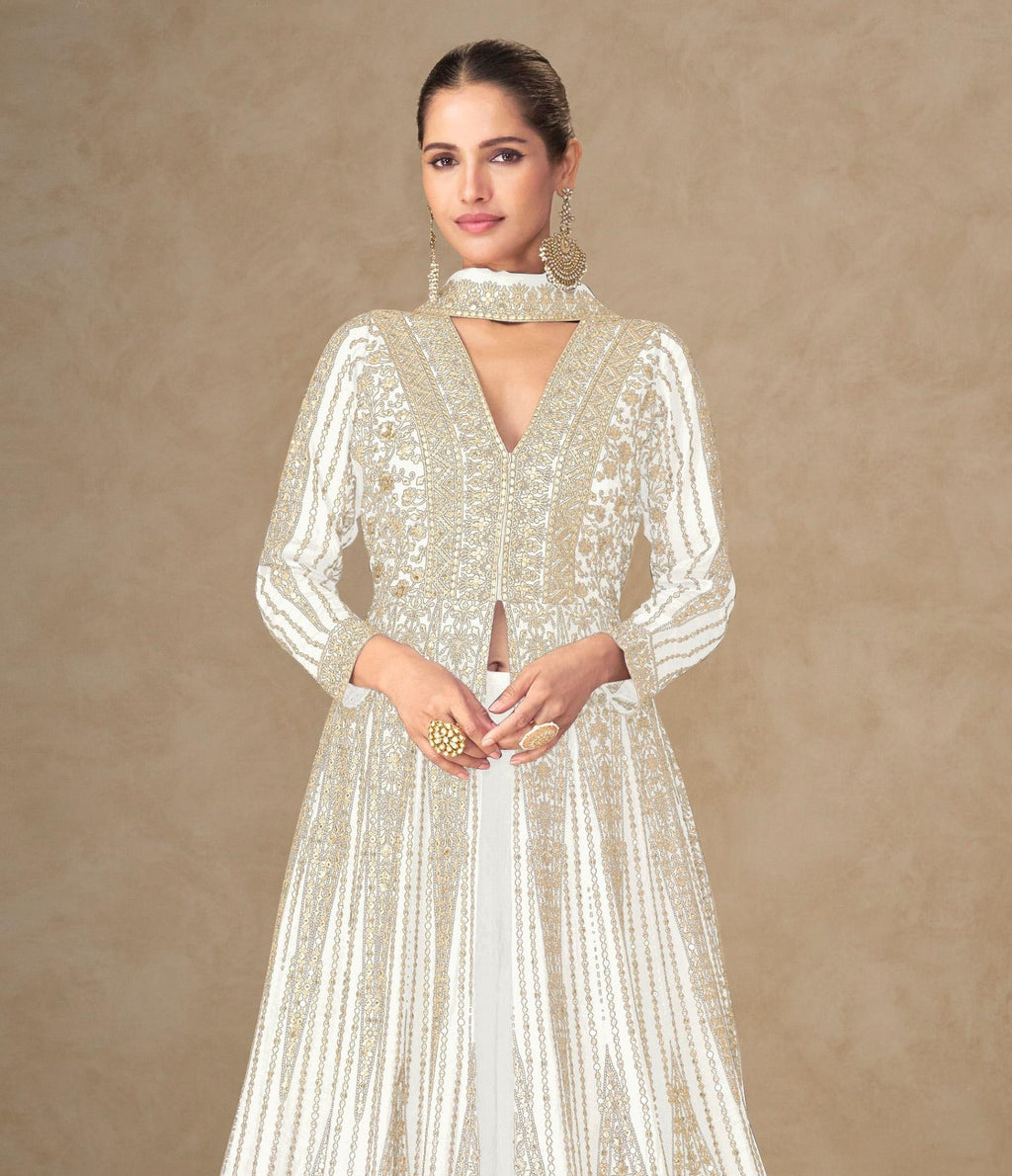 Anaita White Chinon Stitched Anarkali Suits With Embroidery & Sequence Work | Grocsy