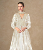 Anaita White Chinon Stitched Anarkali Suits With Embroidery & Sequence Work | Grocsy