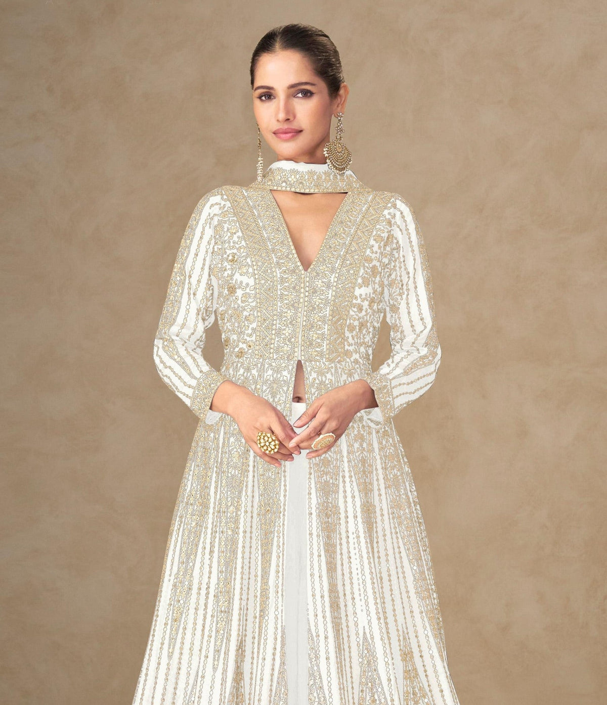 Anaita White Chinon Stitched Anarkali Suits With Embroidery & Sequence Work | Grocsy