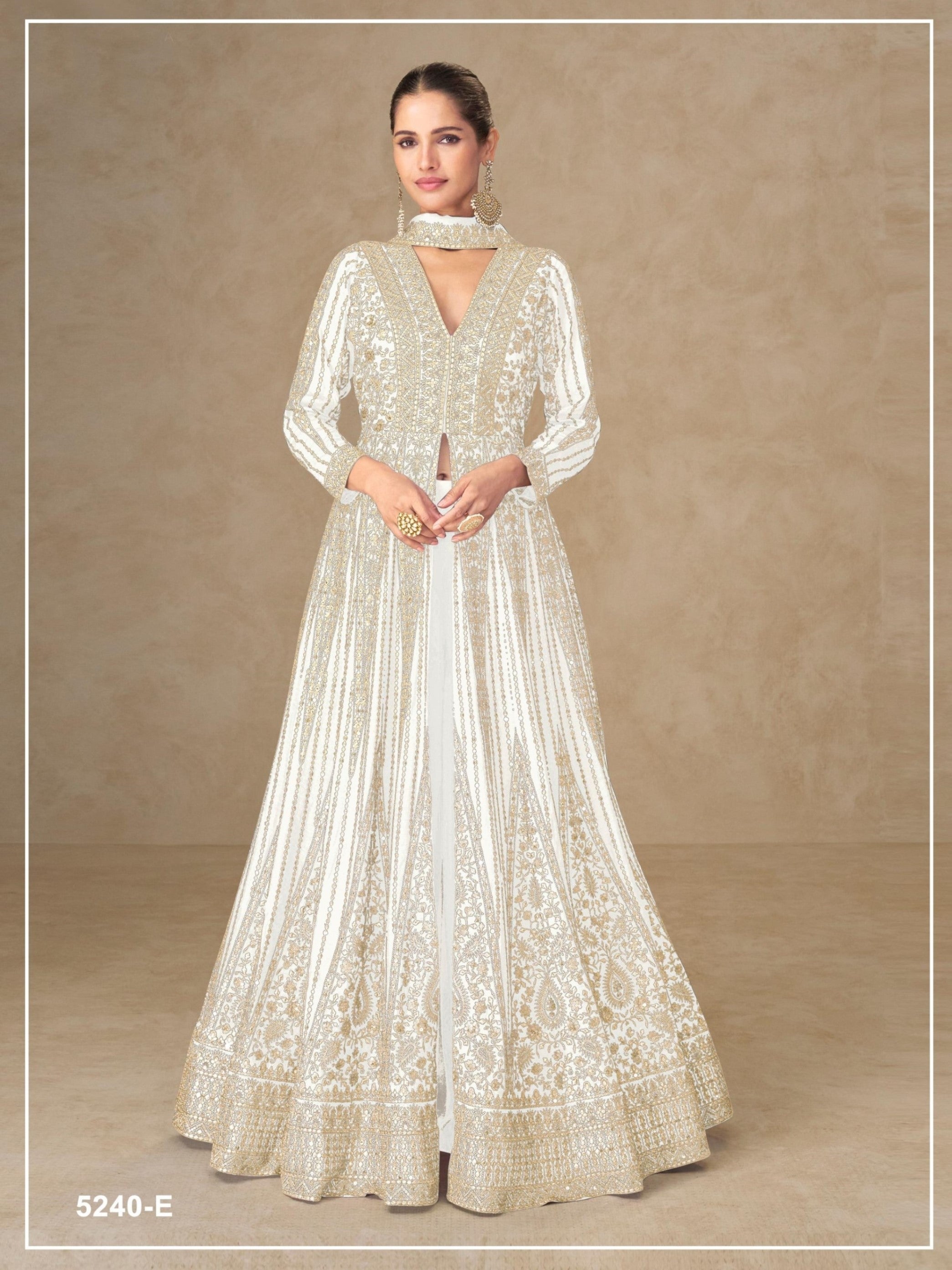 Anaita White Chinon Stitched Anarkali Suits With Embroidery & Sequence Work | Grocsy
