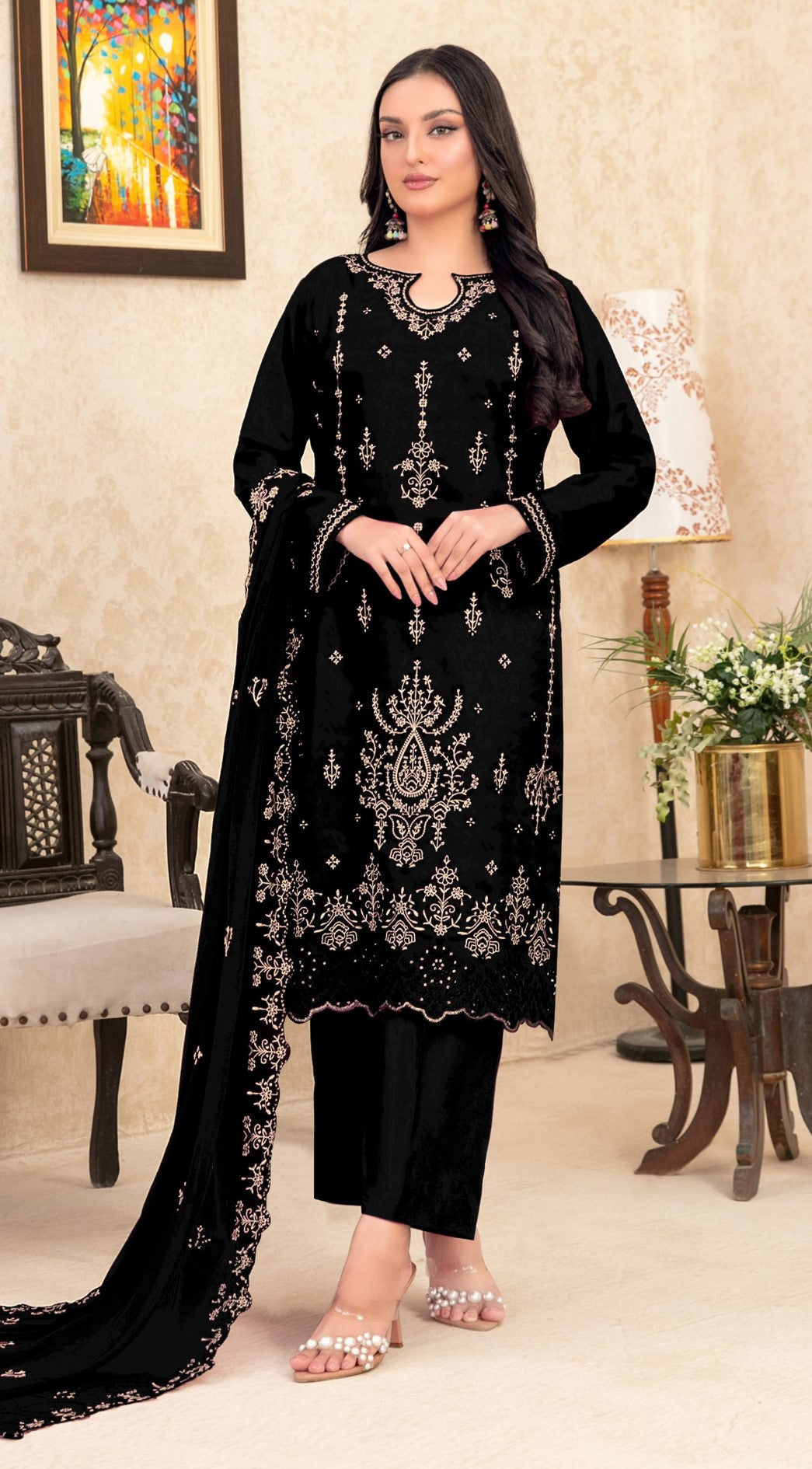 Anaita Black Velvet Suit With Embroidery Sequence Work | Grocsy
