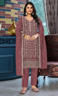 Anaita Peach Chiffon Suit with Embroidered & Sequence Work | Grocsy
