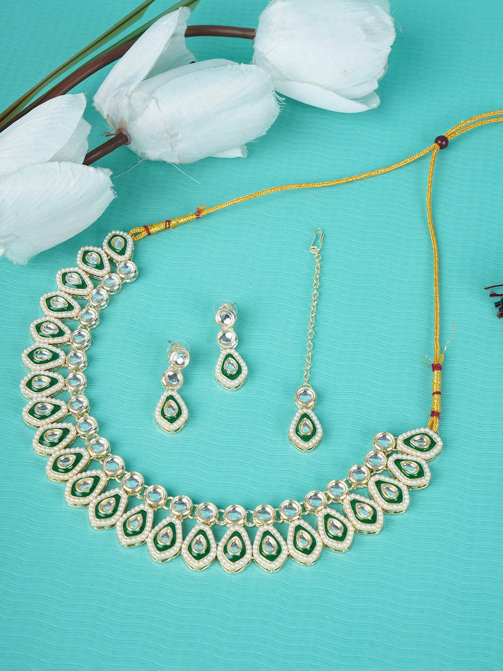 Divisha Alloy Gold-plated Pearl Jewellery Set | Grocsy