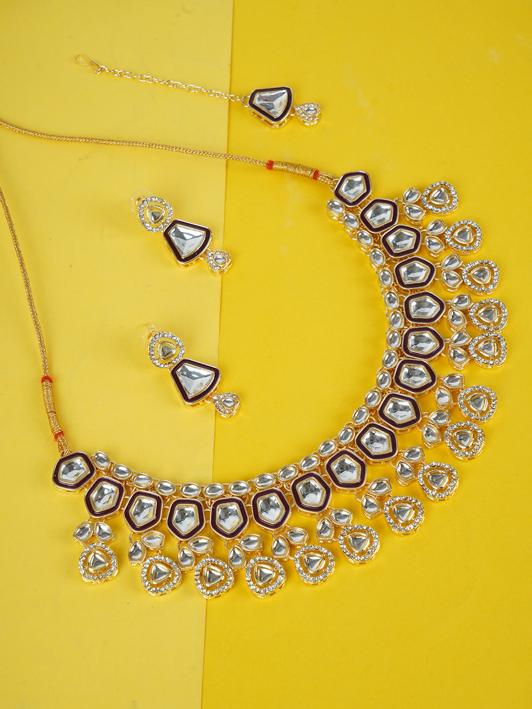 Divisha Alloy Gold-plated White Purple Western Jewellery Set | Grocsy