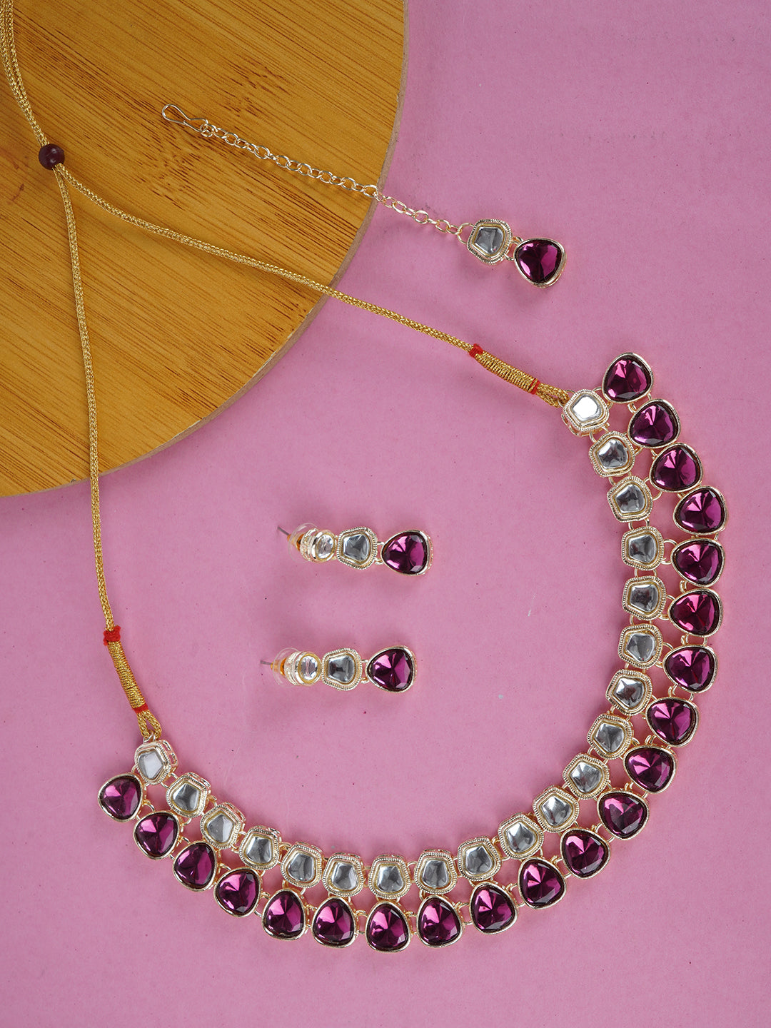 Divisha Alloy Gold-plated Purple Jewellery Set | Grocsy