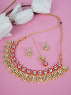Divisha Alloy Gold-plated Pink Meenakari Kundan Jewellery Set | Grocsy
