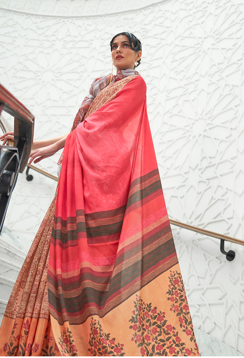 Monjolika Fashion Multi Colour Classic Digital Printed Crepe Silk Saree | Grocsy