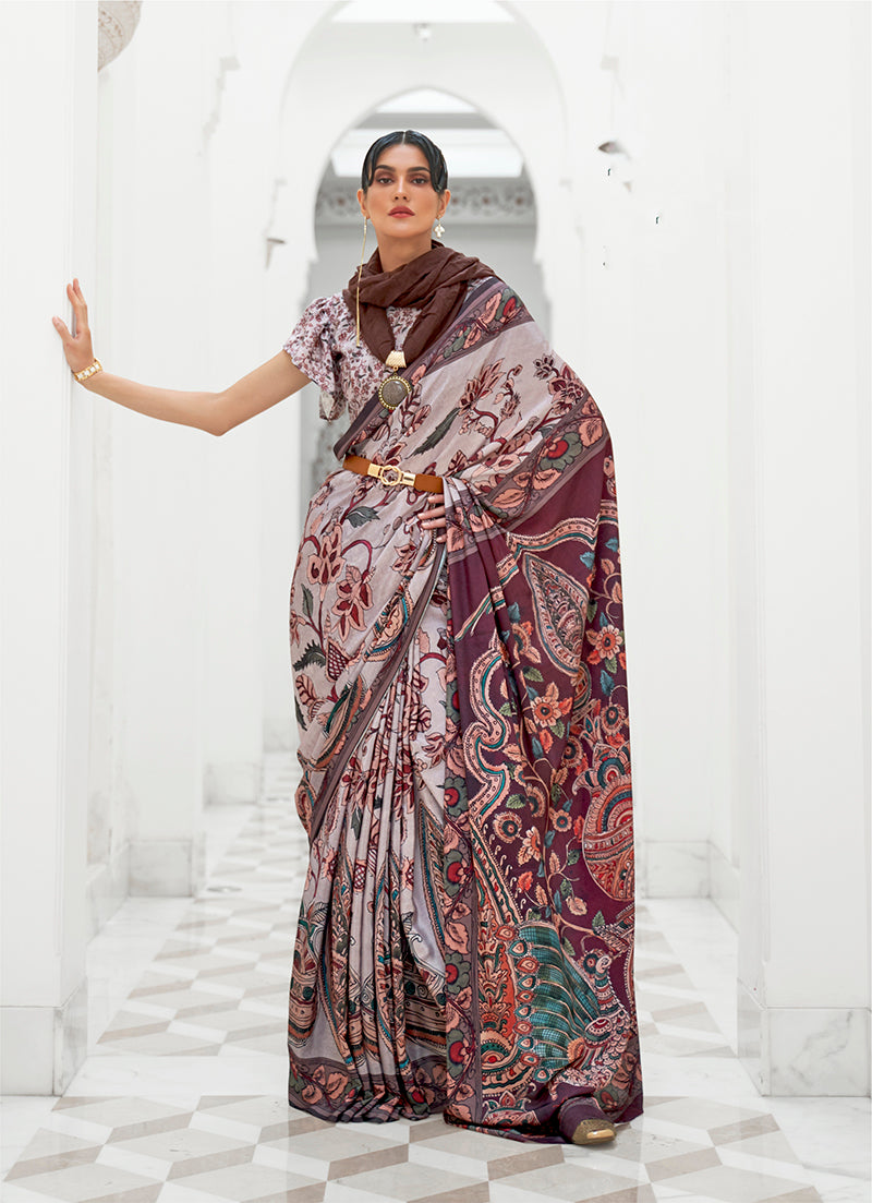 Monjolika Fashion Multi Colour Classic Digital Printed Crepe Silk Saree | Grocsy