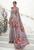 Monjolika Fashion Grey Colour Classic Digital Printed Crepe Silk Saree | Grocsy