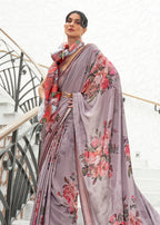 Monjolika Fashion Grey Colour Classic Digital Printed Crepe Silk Saree | Grocsy