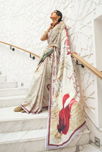 Monjolika Fashion Cream Colour Classic Digital Printed Crepe Silk Saree | Grocsy