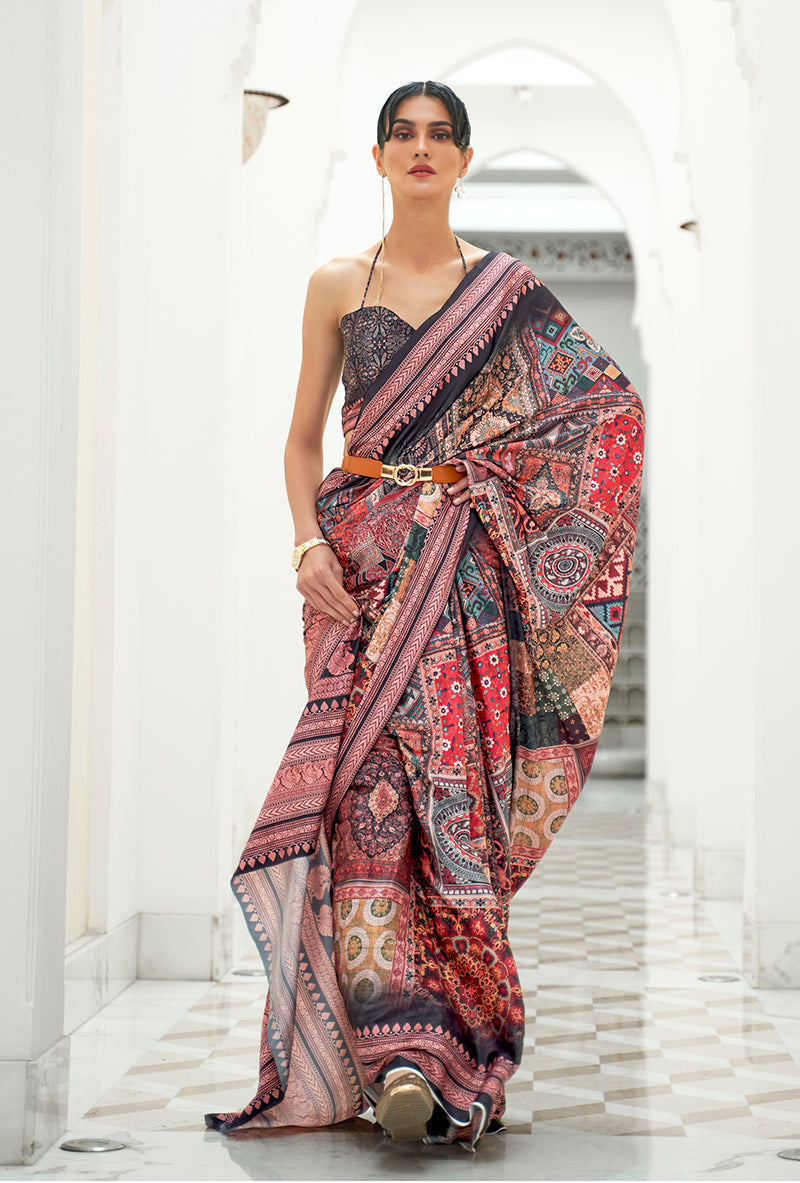 Monjolika Fashion Multi Colour Classic Digital Printed Crepe Silk Saree | Grocsy