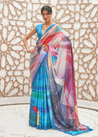 Monjolika Fashion Blue Colour Classic Digital Printed Crepe Silk Saree | Grocsy