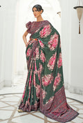 Monjolika Fashion Dark Green Colour Classic Digital Printed Crepe Silk Saree | Grocsy