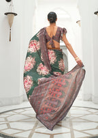 Monjolika Fashion Dark Green Colour Classic Digital Printed Crepe Silk Saree | Grocsy