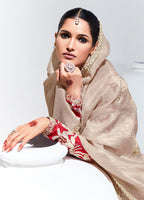 Monjolika Fashion Cream Embroidered Sequence Work Saree For Festival | Grocsy