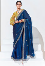 Monjolika Fashion Dark Blue Embroidered Sequence Work Saree For Festival | Grocsy