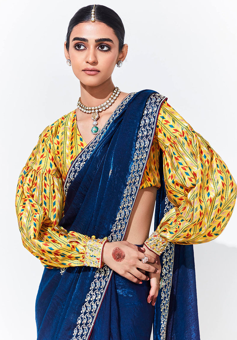 Monjolika Fashion Dark Blue Embroidered Sequence Work Saree For Festival | Grocsy