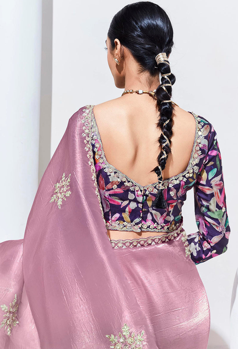 Monjolika Fashion Onion Pink Embroidered Sequence Work Saree For Festival | Grocsy