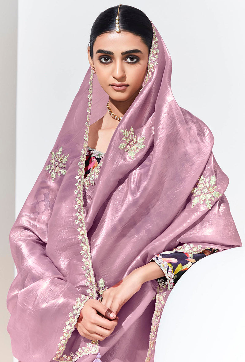 Monjolika Fashion Onion Pink Embroidered Sequence Work Saree For Festival | Grocsy