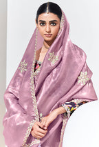 Monjolika Fashion Onion Pink Embroidered Sequence Work Saree For Festival | Grocsy