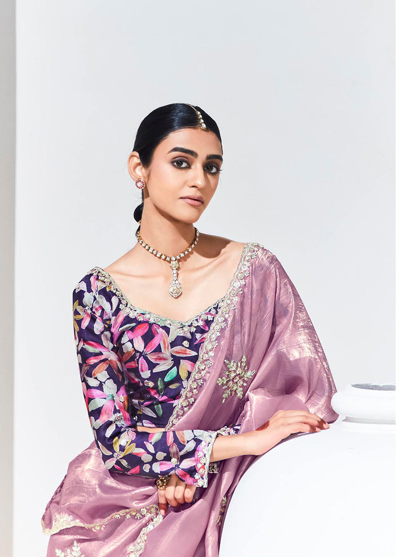 Monjolika Fashion Onion Pink Embroidered Sequence Work Saree For Festival | Grocsy