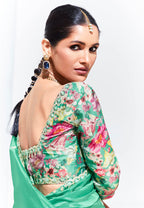 Monjolika Fashion Light Cyan Embroidered Sequence Work Saree For Festival | Grocsy
