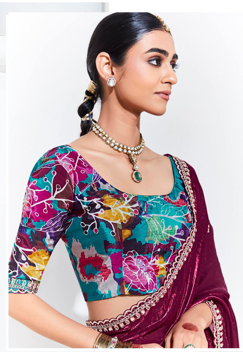Monjolika Fashion Plum Embroidered Sequence Work Saree For Festival | Grocsy
