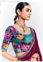Monjolika Fashion Plum Embroidered Sequence Work Saree For Festival | Grocsy