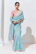 Monjolika Fashion Sky Blue Embroidered Sequence Work Saree For Festival | Grocsy