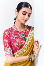 Monjolika Fashion Mustard Embroidered Sequence Work Saree For Festival | Grocsy