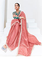 Monjolika Fashion Peach Embroidered Sequence Work Saree For Festival | Grocsy