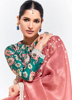 Monjolika Fashion Peach Embroidered Sequence Work Saree For Festival | Grocsy