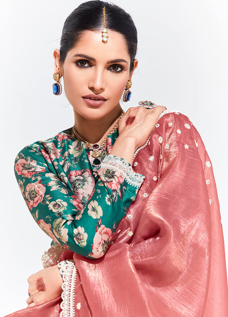 Monjolika Fashion Peach Embroidered Sequence Work Saree For Festival | Grocsy