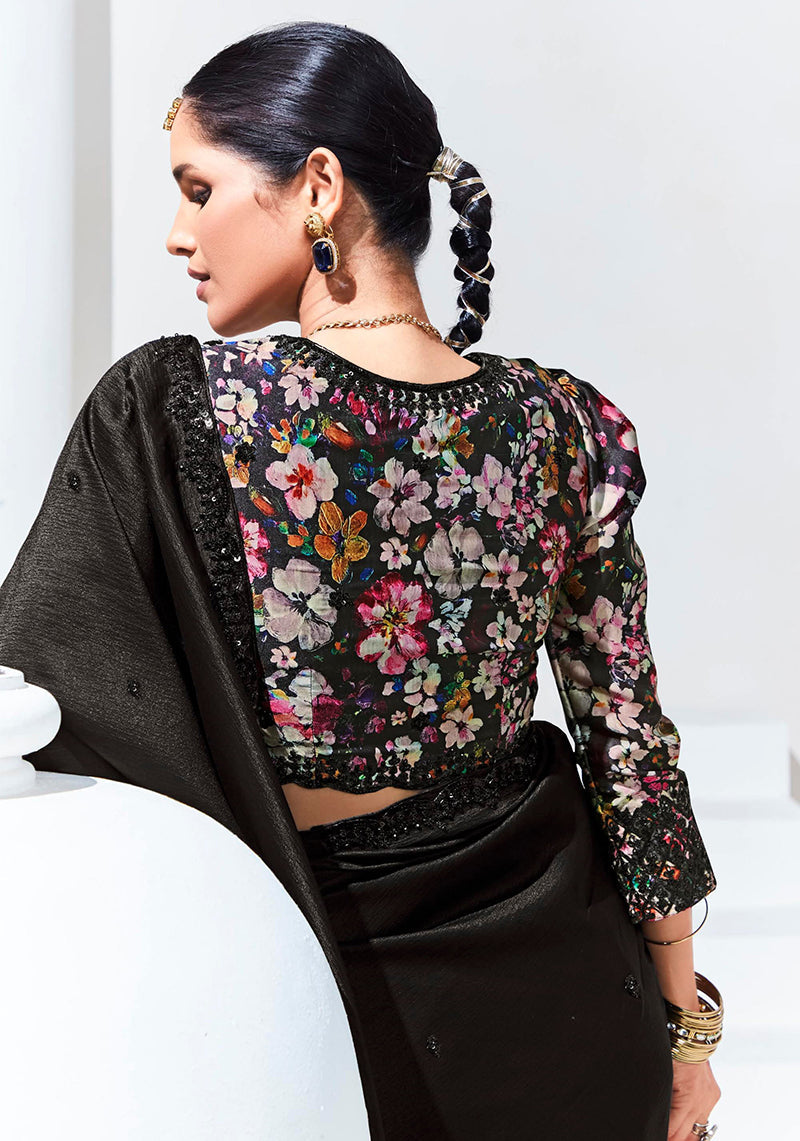 Monjolika Fashion Black Embroidered Sequence Work Saree For Festival | Grocsy