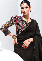 Monjolika Fashion Black Embroidered Sequence Work Saree For Festival | Grocsy