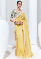 Monjolika Fashion Light Yellow Embroidered Sequence Work Saree For Festival | Grocsy