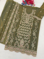 Anaita D Green Silk Suit with Embroidery & Sequence Work | Grocsy