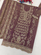 Anaita Purple Silk Suit with Embroidery & Sequence Work | Grocsy